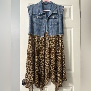ODDY Denim and Leopard Print Vest